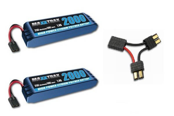 2x Maxxtrax 7.4V 2000mAh LiPo + TRX3063 Kabel